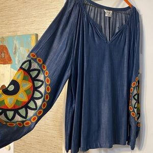Denim bell sleeve with detail top